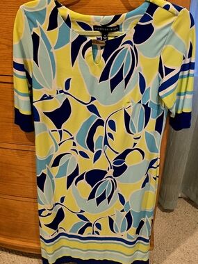 Madison Leigh Floral Shift Dress - Yellow, Light Blue & Navy, Women's 6,Like New